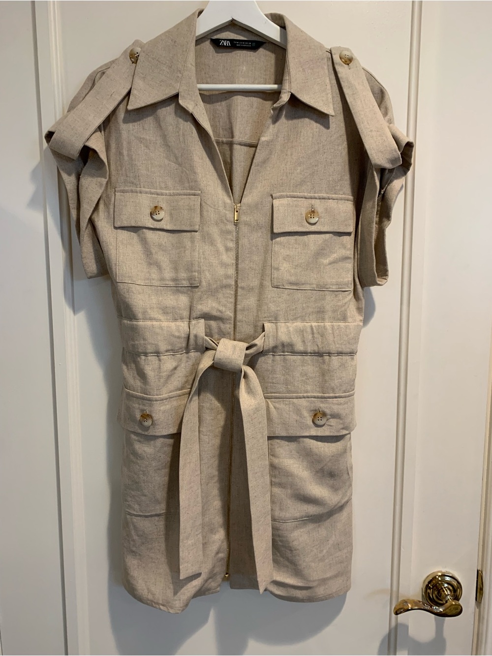 Zara Beige Linen-Blend Safari Style Tunic